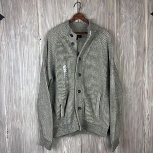 Mens Cardigan Sweater Gray Chunky Knit Button Front Sz‎ L Cozy Prep Denver Hayes